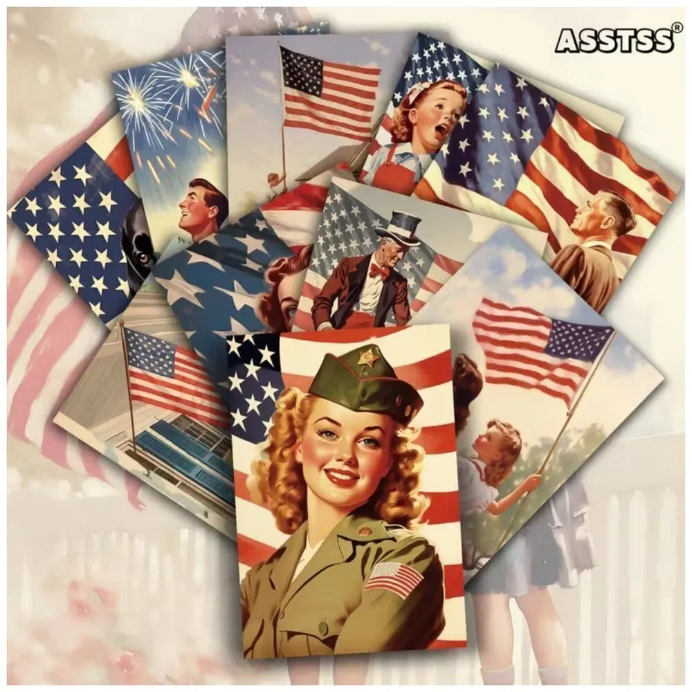 NWT Retro Patriotic Vintage Postcards Art Print Craft Ephemera Junk Journal 20pc